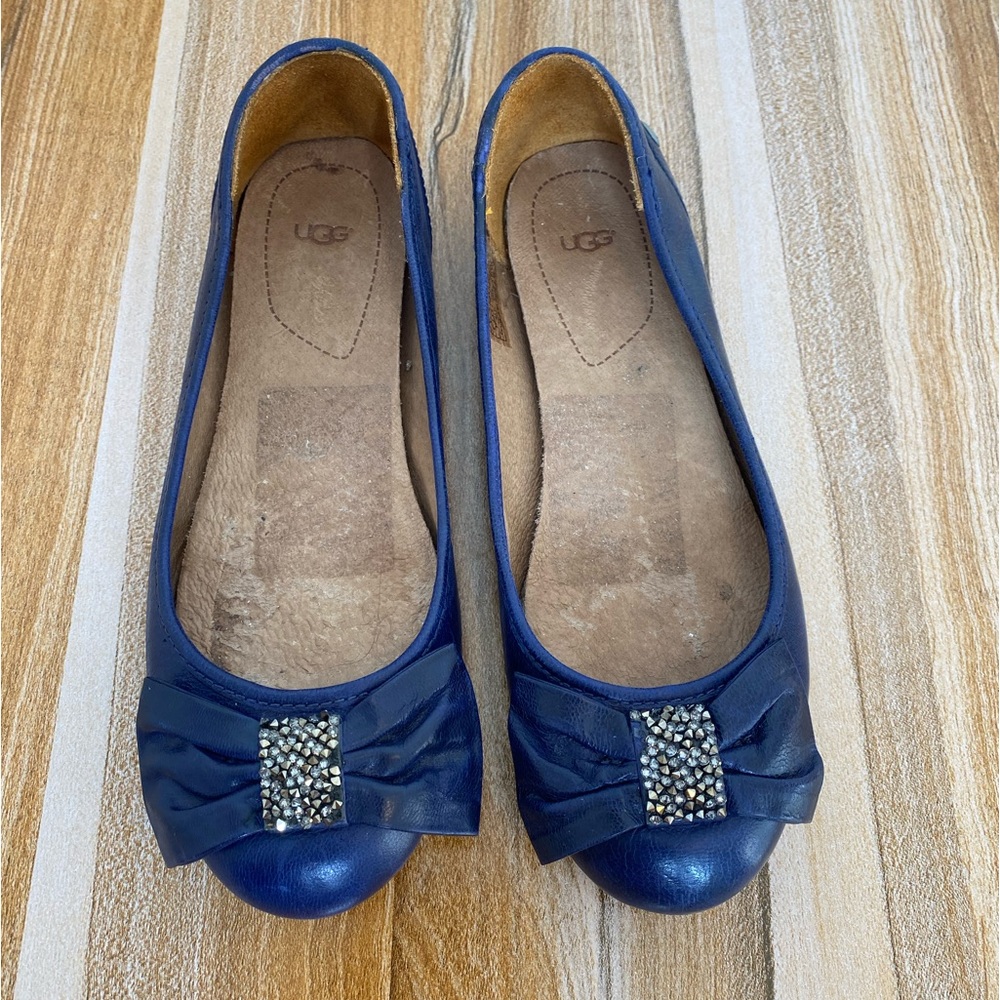 UGG Rohen Crystal Leather Flats Slip On Women's Size 5 Blue VGUC
